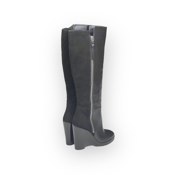new Michael Kors ❃ High Tall Suede + Leather Wedge Heel Boot ❃ Black ❃ 5.5M 35.5 - Picture 4 of 16